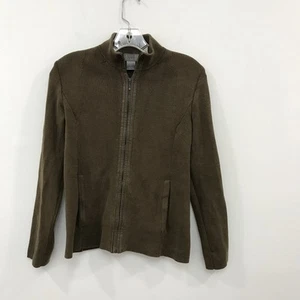 Ladies Sigrid Olsen silk blend knit full zip cardigan with faux leather accents - Picture 1 of 4