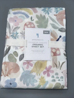 Pottery Barn Kids Радужный Сад Органический Набор Простыней-Двойной-Новый - Изображение 1 из 4