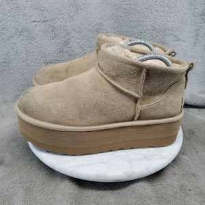 Ugg Shoes Womens Size 8 Tan Suede Ultra Mini Platform Shearling Boots *Read* - Bild 1 von 13