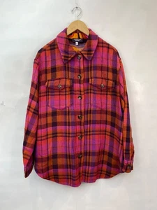 Johnny Was Workshop Azalea Pink Plaid Embroidered Shirt Jacket Shacket Large - Picture 1 of 6