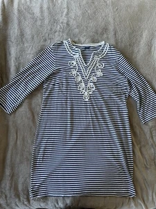 Ladies Navy & White Striped 3/4 Sleeve Cotton Traders Dress/Tunic Size 20 - Picture 1 of 10