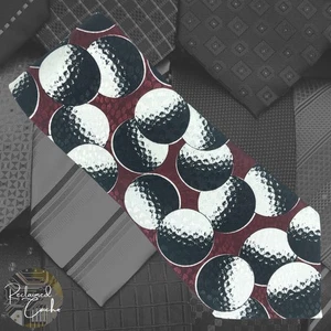 Renaissance Herrenkrawatte burgunderrot weiß Golfbälle bedruckt klassische handgefertigte Krawatte - Bild 1 von 5