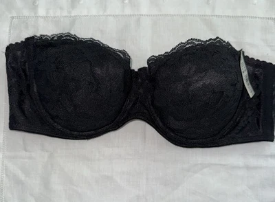Nuevo de Colección Sujetador Sin Tirantes Añadir Una Taza Años 80 90 Delicado Encaje Acolchado Negro Push Up 36A Foto 1 de 4