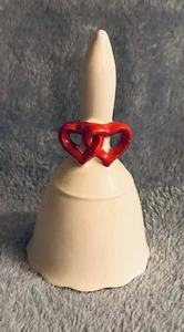 Scalloped 4" White Bell with Intertwined Red Hearts ~ Anniversary/ Valentine's - Picture 1 of 3