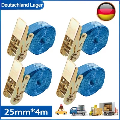 MARKENLOS 4x Spanngurte Zurrgurte mit Rasche Ratschenspanngurte 4 m, 800 kg, 25 mm