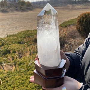 3LB Natural Clear Quartz Obelisk Tower Quartz Cystal Point Wand+ Stand XA5548 - Picture 1 of 16