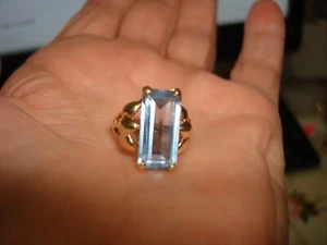 Vintage europäischer einzigartiger Coctail Ring 585/14k Gelbgold eisblauer Stein Größe 5 - Bild 1 von 10