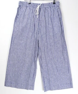 BEACH LUNCH LOUNGE Margot Blue White Striped Linen Blend Crop Pants Medium NEW - Picture 1 of 8