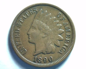 1890 INDIAN CENT PENNY MISALIGNED DIE REVERSE VERY FINE / EXTRA FINE+ VF/XF+ - Picture 1 of 2