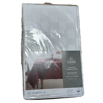 JC Penney Home Serenade Tablecloth Round 70" White Spill Resistant Solid Checks - Image 1 of 3