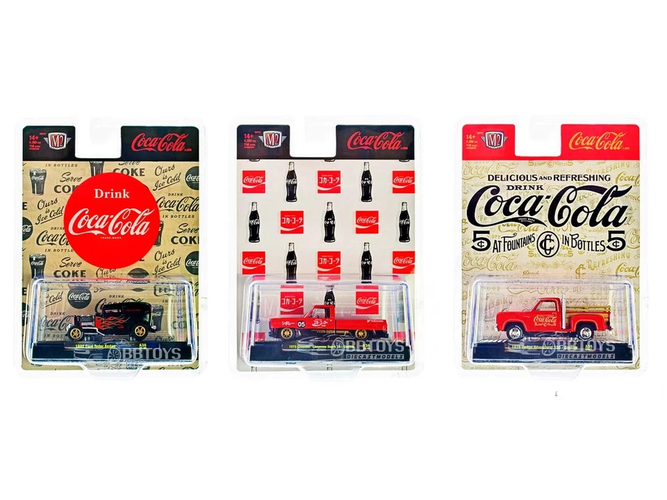 COCA-COLA" 3 PC SET RELEASE 36 1/64 DIECAST MODEL CARS M2 MACHINES 52500-A36 - Image 1 of 1