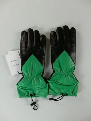 BOTTEGA VENETA Guantes Cuero Napa Suave Negro y Verde Talla 8.5 / Grande Diseñador Foto 1 de 4