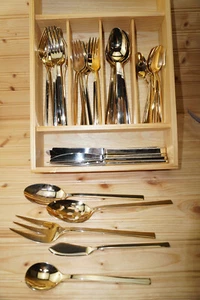 Cambridge Gold Chop 45 Pieces-Dinner Salad Fork Tea Table Spoon Knife 5-Serving - Picture 1 of 15