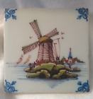 Vintage Makkum tichelaar polychromatic Dutch Windmill Holland pottery tile +free