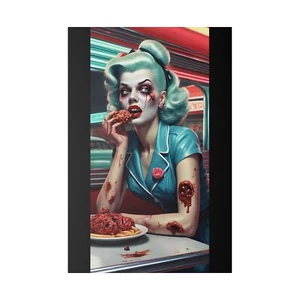 "Brains and Fries: A Zombie's Perfect Meal"by CLEArT*(Zombie Art)Matte Canvas - Picture 1 of 5