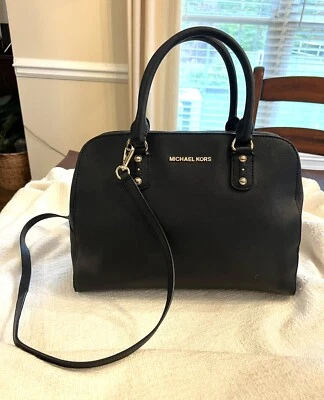 Michael Kors Black Saffiano Leather Domed Satchel cross body strap EXCELLENT - Image 1 of 4