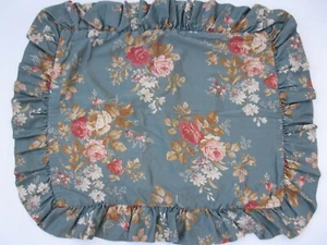 1 Vintage RALPH LAUREN blau Sinclair Blumenmuster Baumwollsatin Standard Kissenbezug - Bild 1 von 7