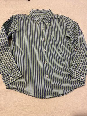 Camisa de vestir Talbots niños niños resistente a las arrugas azul y verde a rayas talla 6 usada en excelente estado Foto 1 de 4