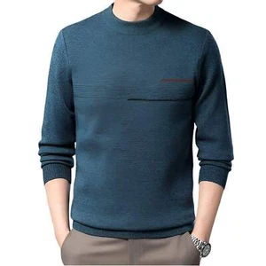 Men's Casual Loose-Fit Round Neck Thickened Chenille Sweater in Upper Cyan and L - Picture 1 of 26