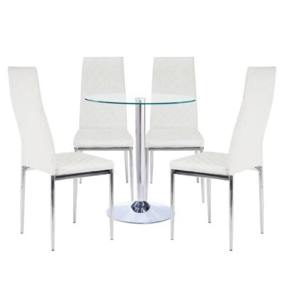 Round Glass Dining Table and 2/4 Chairs Set Dining Room Kitchen Lounge Office UK - Image 1 of 4