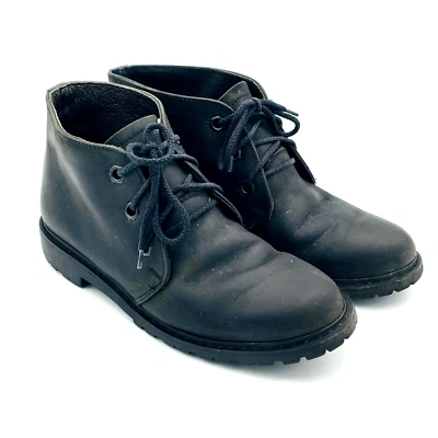 Botas de trabajo al tobillo de cuero negras para mujer talla 7 buen estado vintage trabajo de motociclista Foto 1 de 4