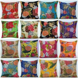 Indian Handmade Kantha Cushion Cover Lot Of 10 PC Floral Home Decor Pillow Case