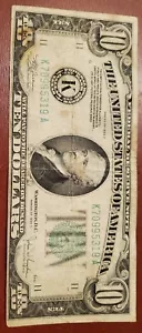 1934C Series US $10 | Bank Of Dallas |Miscut/Misaligned | Green Seal - Picture 1 of 11
