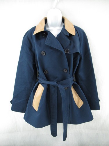 Cappotto COACH donna blu navy doppiopetto in pelle con orlo taglia L #A484