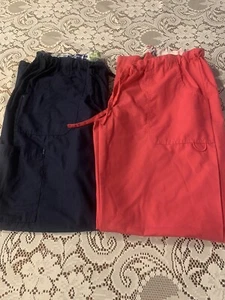 Lot of (2) Wear For Care Women's Pink & Navy Scrub Pants Size Medium - Picture 1 of 6