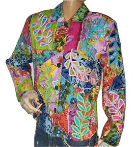 Vintage SANDY STARKMAN Floral Tropical Patchwork Wearable Art Blazer Jacket S - Picture 1 of 12