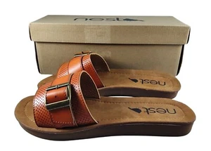 Nest Buckle Down Tan Women's Size 7M Flat Slip On Sandals New With Original Box - Picture 1 of 10