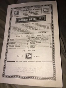 Partituras y compositores alfabéticos 1935 Danielson Music House Jamestown, Nueva York - Imagen 1 de 6