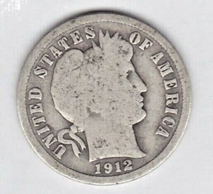 1912 Barber Dime in GOOD condition ~ FULL RIMS ~ PLEASE SEE THE SCAN  stk 45.0  - Picture 1 of 5