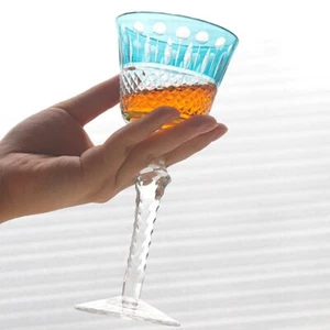 1PC Vintage/Antique Saint (St.) Louis Sky Blue Cut To Clear Crystal Red Wine Gla - Picture 1 of 7