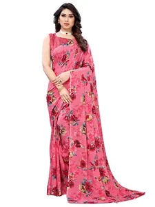 Sari Georgette estampado floral para mujer con blusa sin costuras pieza para festival - Imagen 1 de 8