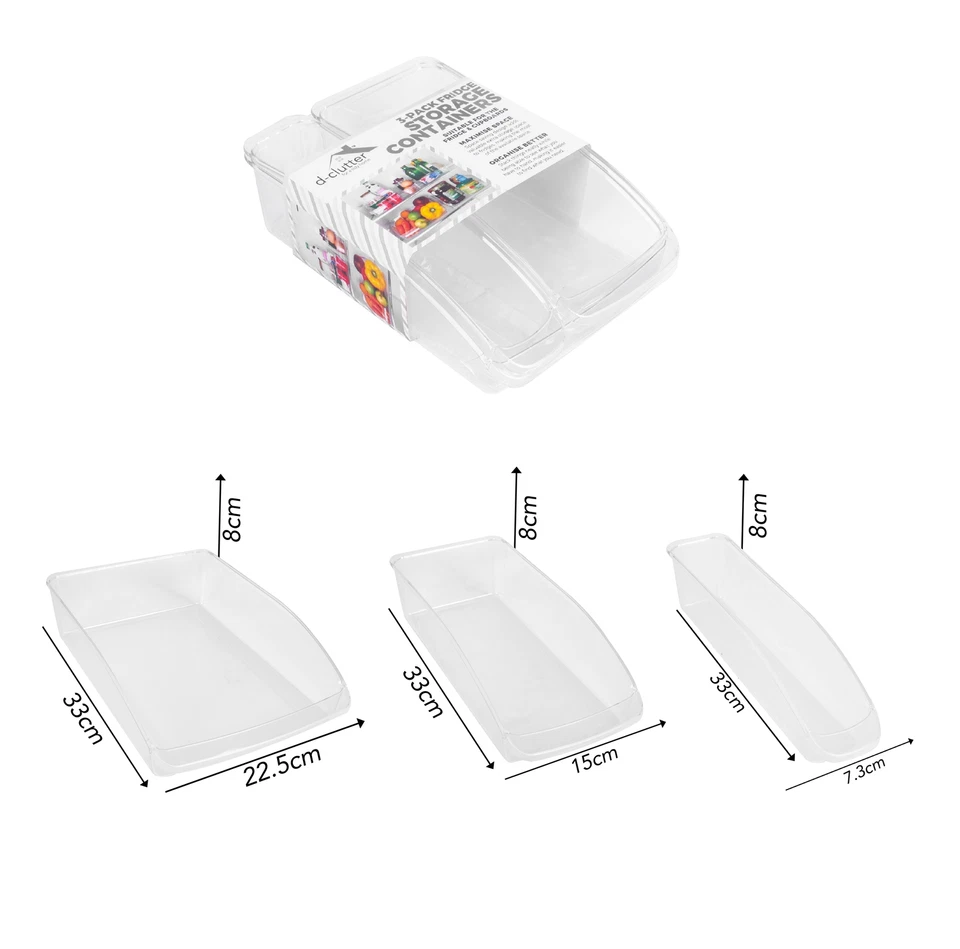 Fridge Storage Organiser Set of 3 Rack Fruit Drinks Transparent Shelf Holder - Image 1 of 1