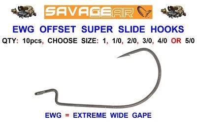 SAVAGE GEAR EWG OFFSET SUPER SLIDE HOOKS FOR WEEDLESS RIB WORM PRO GRUB SANDEEL - Image 1 of 2