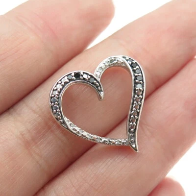JANE SEYMOUR 925 Sterling Silver Real Black & White Diamond Heart Slide Pendant - Image 1 of 4