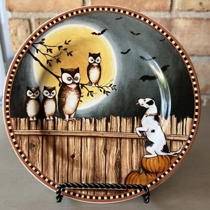 Sakura PUMPKIN HOLLOW - OWLS DOG BATS 8" Plate David Carter Brown Halloween - Picture 1 of 8