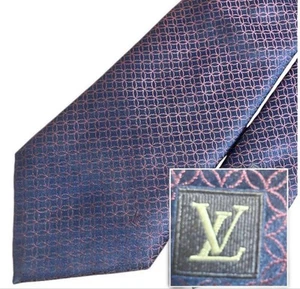 Louis Vuitton Necktie Tie Silk Navy Red Geometric Pattern 3.6 inches From Japan - Picture 1 of 24