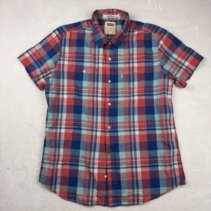 Camisa Occidental Levis Calce Moderno Manga Corta XL Roja Azul A Cuadros Abotonada - Imagen 1 de 7