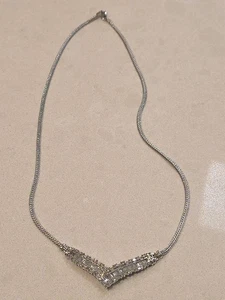 Vintage Designer Baguette 14k White Gold  Diamond Necklace Flat Chain - Picture 1 of 7