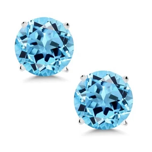 1.00 Ct Round 4.5mm Swiss Blue Topaz 14K White Gold Stud Earrings - Picture 1 of 4