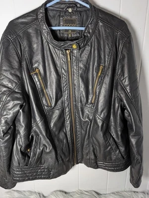 COOGi Australia Ladies Faux Leather Bomber Jacket Size 2X Zip Pockets Long Slv - Image 1 of 4