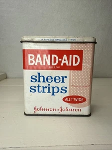 Vintage BAND-AID metallo cerniera scatola di latta strisce trasparenti Johnson & Johnson Band Aid - Foto 1 di 5