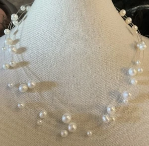 JCM Multi Size Pearl 3 Strand Illusion Necklace 14KT Yellow Gold Clasp 16” - Picture 1 of 7