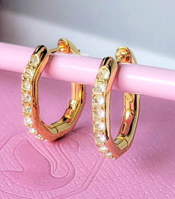 New 100% SWAROVSKI Gold Pave Crystals Dextera Octagon Hoop Earrings 5724584 - Image 1 of 4