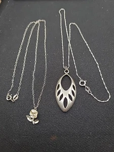 2, Upcycling 925 Silber Anhänger, Rose mit 925er Kette 18", Feder mit 925er Kette 16" - Bild 1 von 14