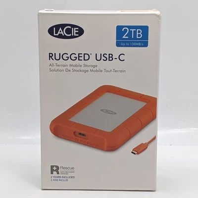 LaCie Rugged USB-C 2TB External Hard Drive 130MB/s 2EUAP9-570 - Image 1 of 4