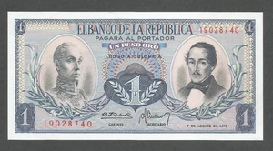 Colombia 1 Peso 7.8.1973; AU; P-404e; BNB-B947q; Condor; Waterfall; Mountain - Picture 1 of 2
